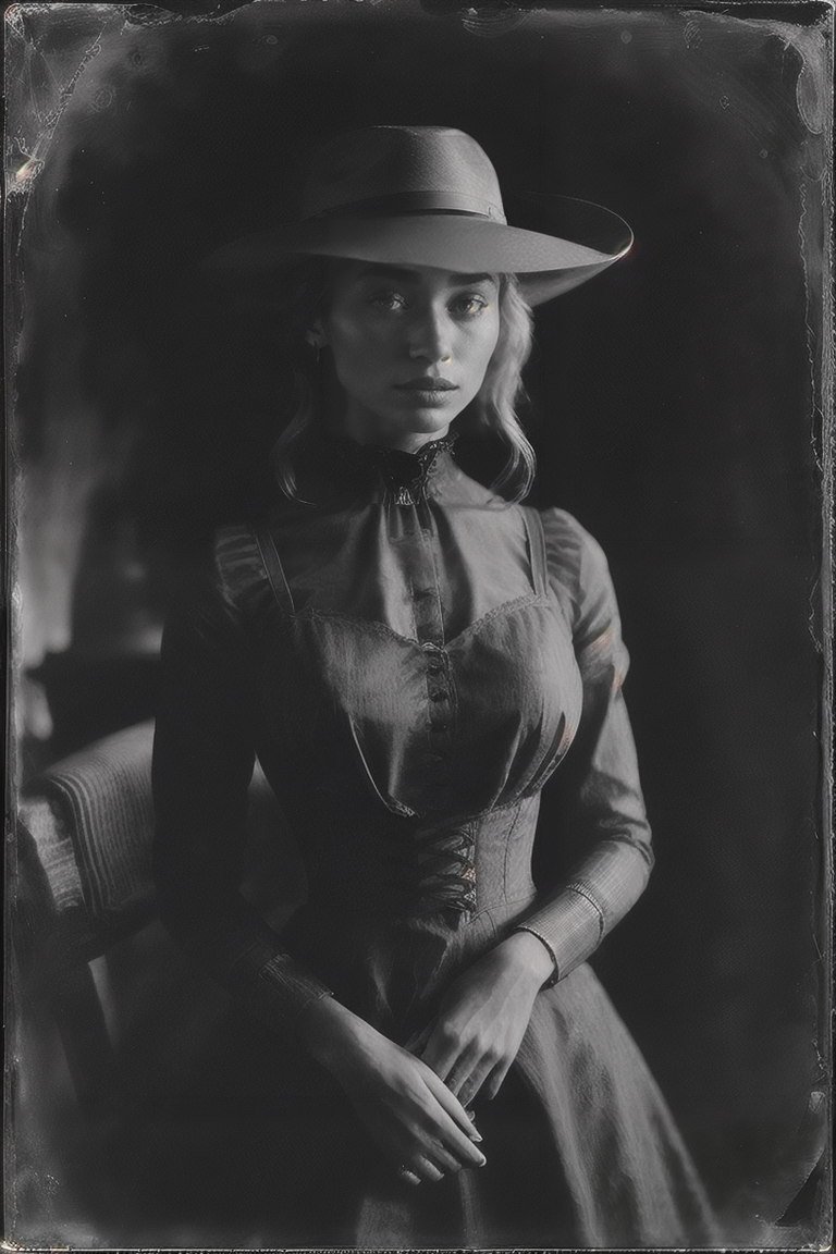 00176-1330151013.0-studio portrait of RoxieCipher, cowgirl, wearing high neck victorian dress, old west, analog, grainy, dust, scratches, blurry, D.png